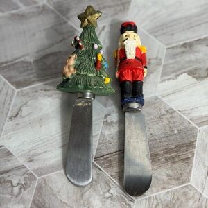 Vintage Christmas Butter Knife Set Nutcracker Santa Tree Stainless China